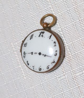 rare antique 1800 ' s porcelain bronze brass picture clock locket pendant charm 6