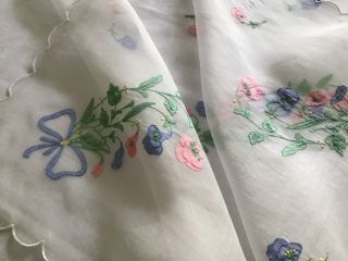 Gorgeous Vintage Organdie Embroidered Tablecover 5