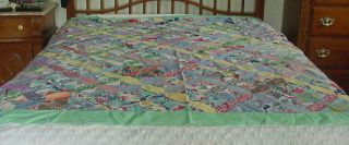 Patchwork 74 X 72 Quilt Top.  Multi Colored - Machine Pieced