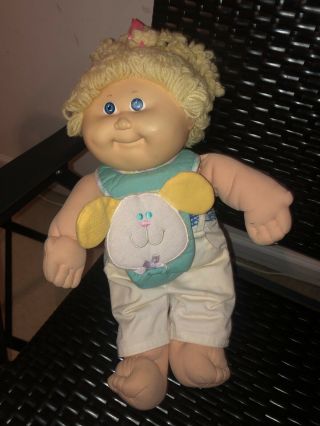 Vintage 1989 Cabbage Patch Doll With Blonde Ponytail And Blue Eyes