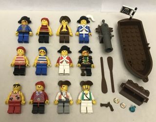12 Lego Minifigs.  Vintage Pirates,  Imperial Guard,  Cannon,  Boat,  Treasure