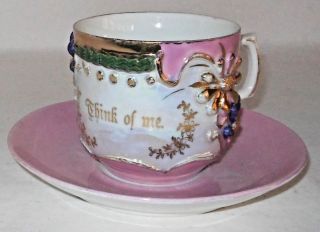 Antique Lustre Ware Cup And Saucer Set From Germany Think Of Me In Gold