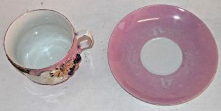 ANTIQUE LUSTRE WARE CUP AND SAUCER SET FROM GERMANY THINK OF ME IN GOLD 4