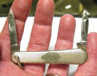 Antique Gold Filled Pen Knife 2 Blades Initials " Cwf " Sheffield Blades