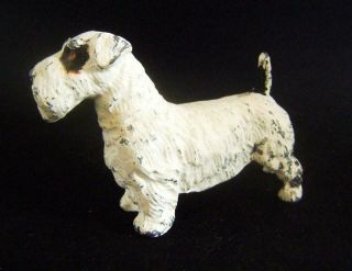 Parson Russell Terrier: Antique Cold Painted Spelter Figure of a Dog C.  1920s 2