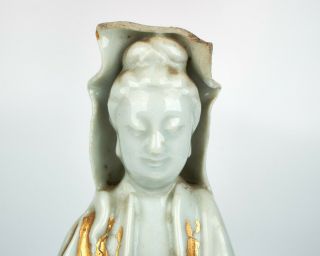 Antique Chinese Blanc De Chine Porcelain Guanyin With Baby Figure With Gilding
