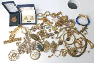 Vintage Or Antique Assorted Gold Tone Costume Jewellery Jewelry Bundle Harvest