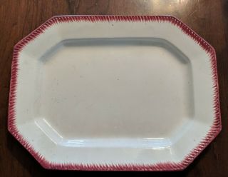 Antique Red Feather Edge English Staffordshire Ironstone Platter Rare