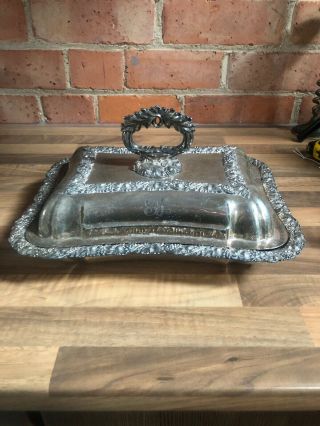 Antique English Victorian Silver Plated Serving Dish & Cover & Solid 1.  9kgs