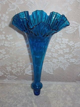 Antique Victorian Epergne Blue Glass Ruffled Trumpet Vase