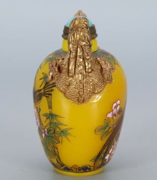 Chinese Exquisite Handmade flower bird pattern Dragon Glass Gilt snuff bottle 2