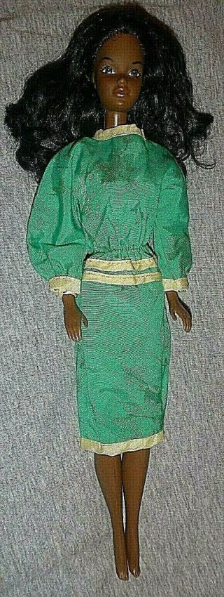 Vintage Barbie Doll African American Cara Made In Hong Kong Green Dress Fun Toy