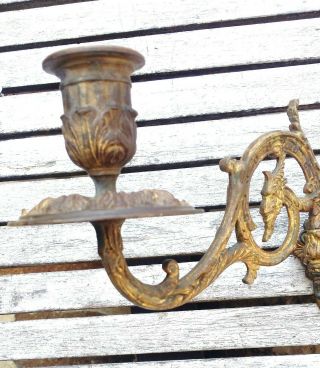 Antique French BRONZE CANDLESTICK HOLDER SCONCE Gothic Griffins PINET PIANO Pair 6