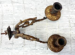 Antique French BRONZE CANDLESTICK HOLDER SCONCE Gothic Griffins PINET PIANO Pair 7