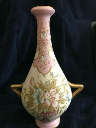 Antique Royal Bonn 1755 Blue/pink Vase With Gold Raised Details Flowers