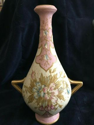 Antique ROYAL BONN 1755 blue/pink vase with gold raised details flowers 2