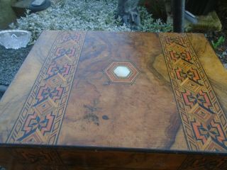 Attractive,  Antique,  Burr Walnut And Inlaid Box,