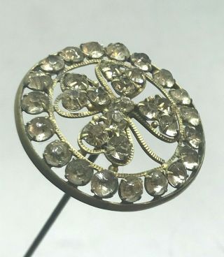 Antique Hat Pin Sparkling Rhinestone Shamrock Surrounded.  A Lucky One.