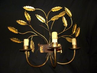 Vtg Large Set Of (3) Italian Pair,  1 Gilt Tole Distressed 3 Arm Wall Sconces