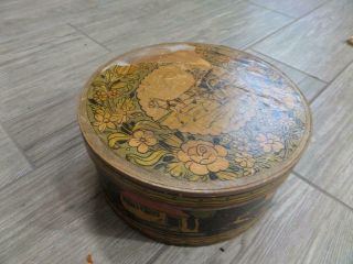 ANTIQUE primitive round PANTRY BOX wood cheese spice 7.  5 