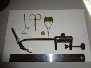 Vintage Thomson Fly Tying Vise And Tying Tools