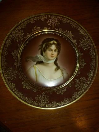 Antique Rs Prussia Queen Louise Of Prussia Portrait Plate Red/gold Ec