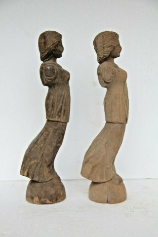 2 X Stunning Hand Carved Art Deco Style Gothic Female Fancy Wood Sculptures