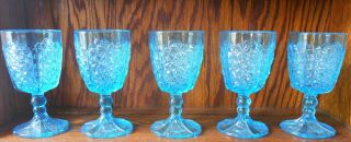 5 Daisy & Button With Thumbprint Goblet S Blue Glass Adams & Co 86 Antique Eapg