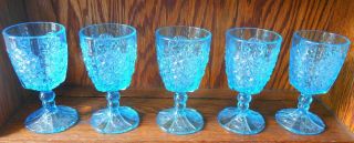 5 Daisy & Button with Thumbprint Goblet s Blue Glass Adams & Co 86 Antique EAPG 4