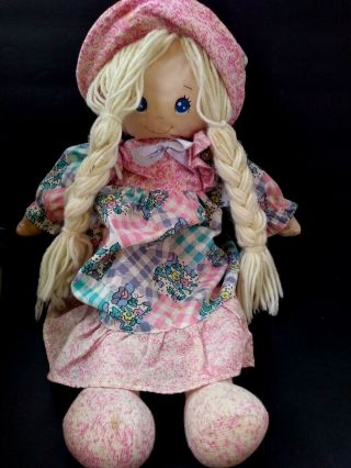 Tb Trading Company Soft Cloth Stuffed Girl Rag Doll 18 " Blue Eyes Vintage
