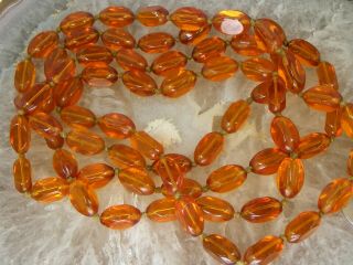 Antique Venetian Flapper Honey Amber Glass Bead Knotted Strand Necklace 54 "