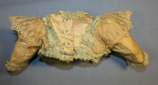 1890 ' S SILK AND LACE DOLL BODICE,  IVORY & BLUE 3