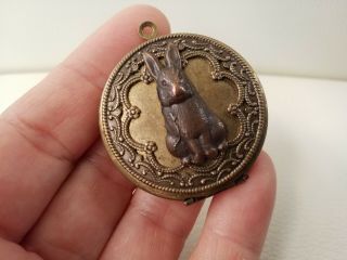 Unique One Of A Kind Antique Brass Tone Rabbit Locket Pendant Father 