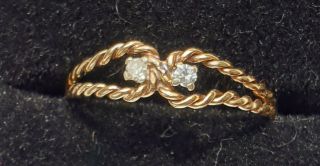 9ct,  Gold Natural Diamonds Antique Knot Ring Size N 1/2 US 7 A Beauty 2