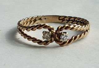 9ct,  Gold Natural Diamonds Antique Knot Ring Size N 1/2 US 7 A Beauty 3