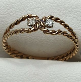 9ct,  Gold Natural Diamonds Antique Knot Ring Size N 1/2 US 7 A Beauty 7
