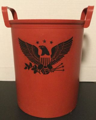 Vintage Fesco Red Plastic Waste Basket Trash Can American Eagle
