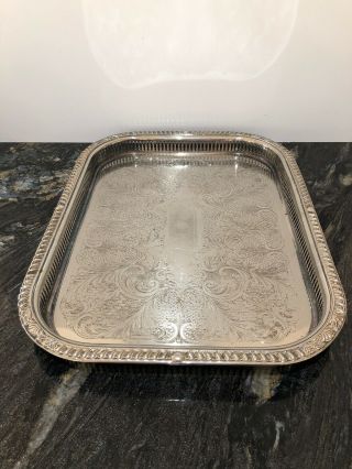 Vintage Large Silver Plated Gallery Tray Chased English 18 1/2” Rectangular Huge
