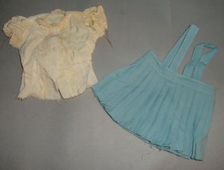 Vintage Terri Lee Doll Pleated Skirt With Suspenders And White Satin Blouse