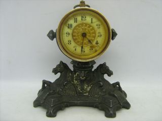 Antique British United Clock Co.  Ltd Brass Mantel Clock Cast Pegasus Horse Base