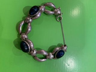 Vintage Antique Sterling Silver Bracelet With Blue Colored Stones