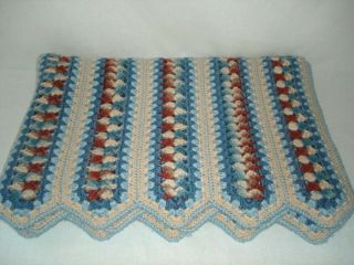 Hand Crochet Afghan Blanket Throw Blue Beige Brown 54 X 41 " V Edges Vgc