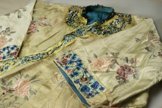 Vintage Antique Chinese Embroidery Embroidered Silk Robe Kimono Flower Butterfly 2