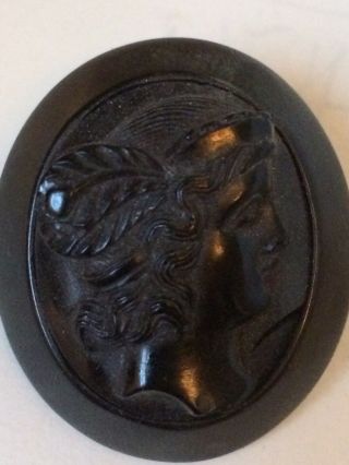 Fine Jewellery Whitby Jet Mourning Brooch,  Antique Victorian,  Portrait Miniature