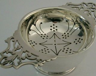 Stunning English Sterling Silver Tea Strainer And Drip Bowl Stand 1971