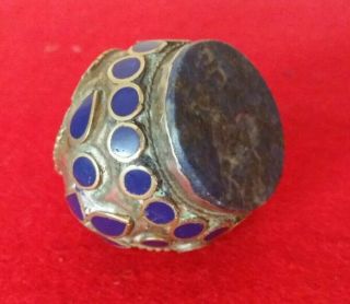 Huge Antique Afghan Hand Carved Silver Lapis Lazuli Kuchi Tribal Ring Size 12 Us