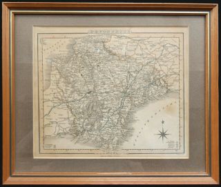 Vintage Framed Antique Map Of Devonshire Over 100 Years Old Printed For C.  Smith