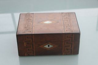 Antique Tunbridge Ware Wooden Box Jewellery Sewing Rosewood Mother Of Pearl