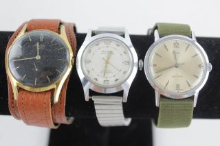 3 Vintage Gents Military Style Wristwatches Hand - Wind Inc Timex,  Bentima