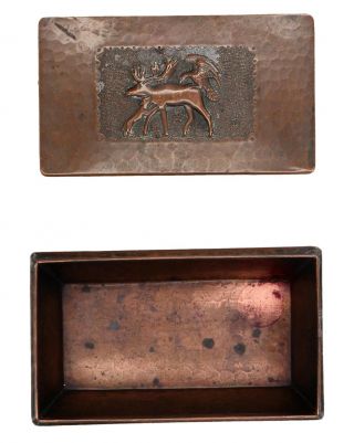 A Swedish Arts & Crafts copper box Jamtslojd 1920 Moose Eagle Wolf 5